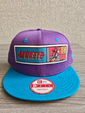 New Era snapback cap purple crown blue brim Marvel Hawkeye patch embroidered logo